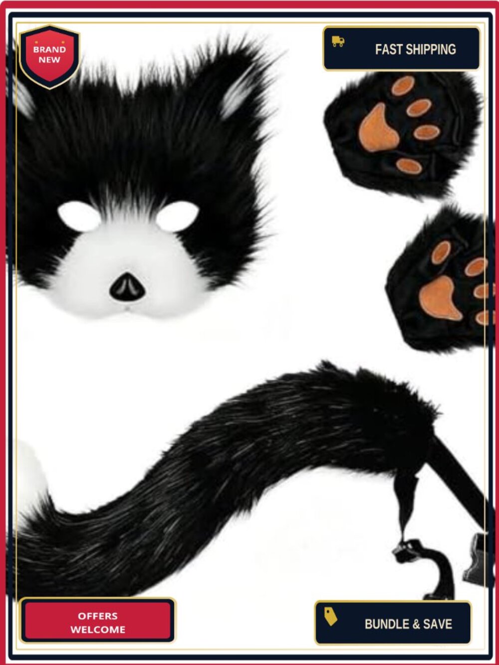 Black Cat Costume Accessory Set Cat Mask & Ears Cosplay Halloween
